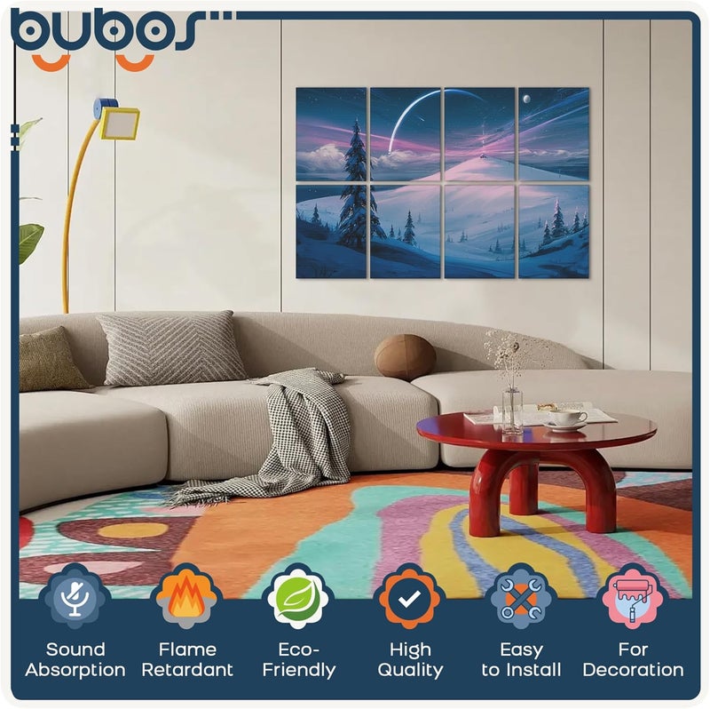B Bubos 8 Pack Art Acoustic Panels Soundproof Wall Panel,47.2X31.4 Inches Sound Absorbing Panel,Self-Adhesive Decorative Acoustical Wall Panels, Acoustic Treatment for Ceiling Home Office（Snow 03） - Image 3